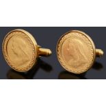 A pair of Victorian half sovereigns cufflinks,