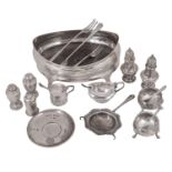 19th c and later silver and old Sheffield plated items to include a George III silver cruet frame