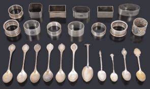 A mixed of lot of silver to include napkin rings and coffee spoons