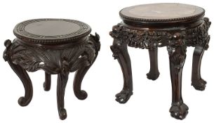 A Chinese rosewood jardiniere stand c.1900 and an early 20th c Chinese carved low occasional table