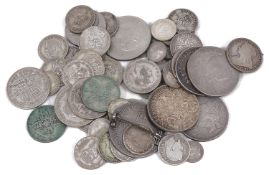 A selection of mostly British silver coins to include crowns