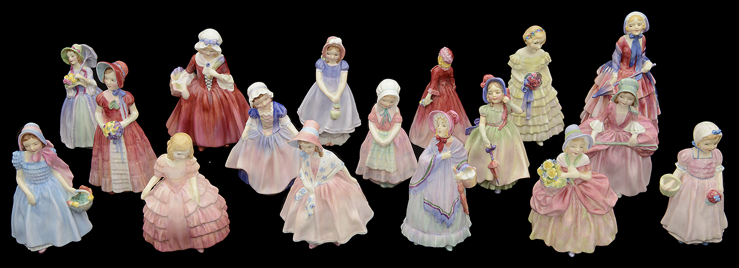 Seventeen Royal Doulton porcelain small lady figurines