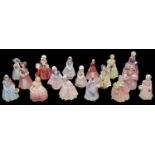 Seventeen Royal Doulton porcelain small lady figurines