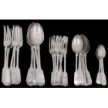 A Victorian part canteen of silver fiddle pattern flatware