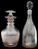 18th c mallet shaped decanter c.1780; George III Anglo-Irish cut glass decanter c.1800