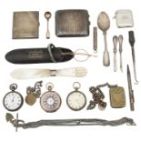 A mixed lot of silver and silver items of vertu to include pocket watches
