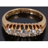 A gold Victorian five stone graduated diamond ring