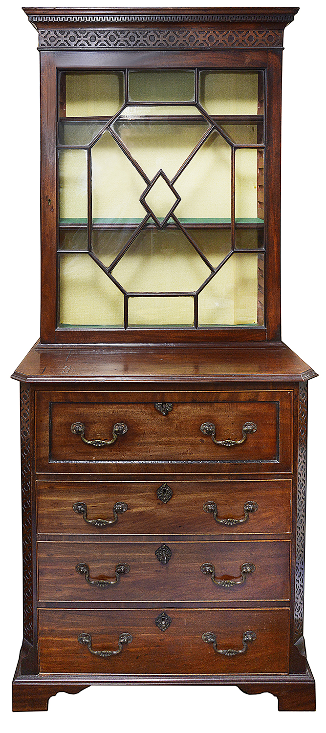 A George III mahogany secretaire bookcase of narrow proportions