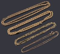 Four assorted 9ct gold chain necklaces