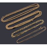 Four assorted 9ct gold chain necklaces