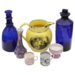 An early 19th c Staffordshire silver lustre canary yellow pearl ware jug, others