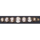 A gold graduated shell cameo bracelet