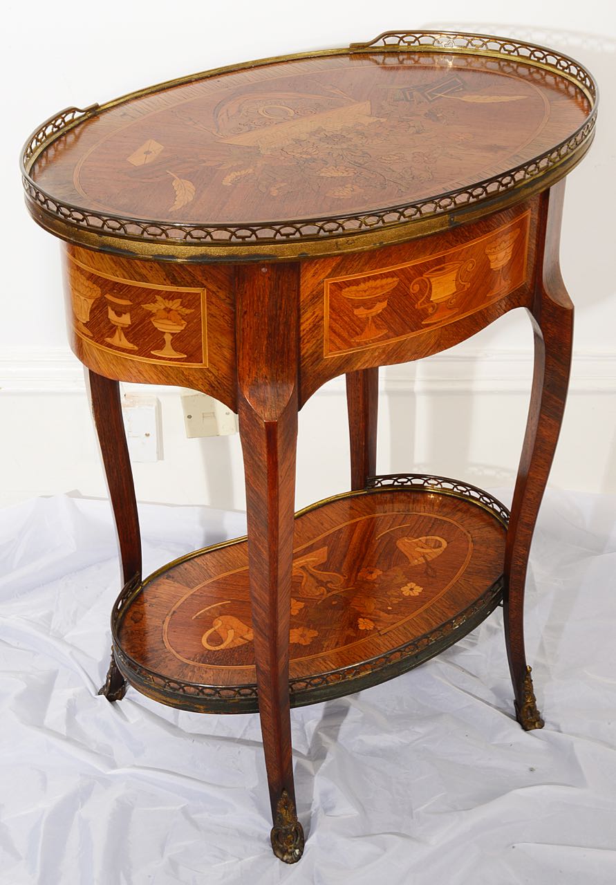 A late 19th century French Louis XVI style kingwood and marquetry oval occasional table - Image 2 of 2