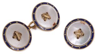 A single mother of pearl and enamel cufflink marked 18