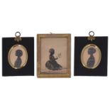 English school, late 18th c bronzed portrait of young child c.1780; 19th c pair of portraits c.1830