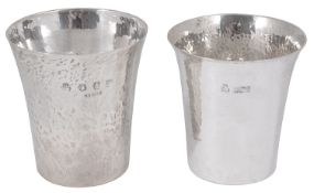 Two Irish Arts & Crafts planished silver beakers