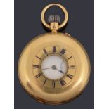 An 18ct gold half hunter top wound keyless pocket watch