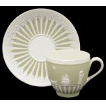 A late 18th century Wedgwood Jasper ware coffee cup and saucer c.1790