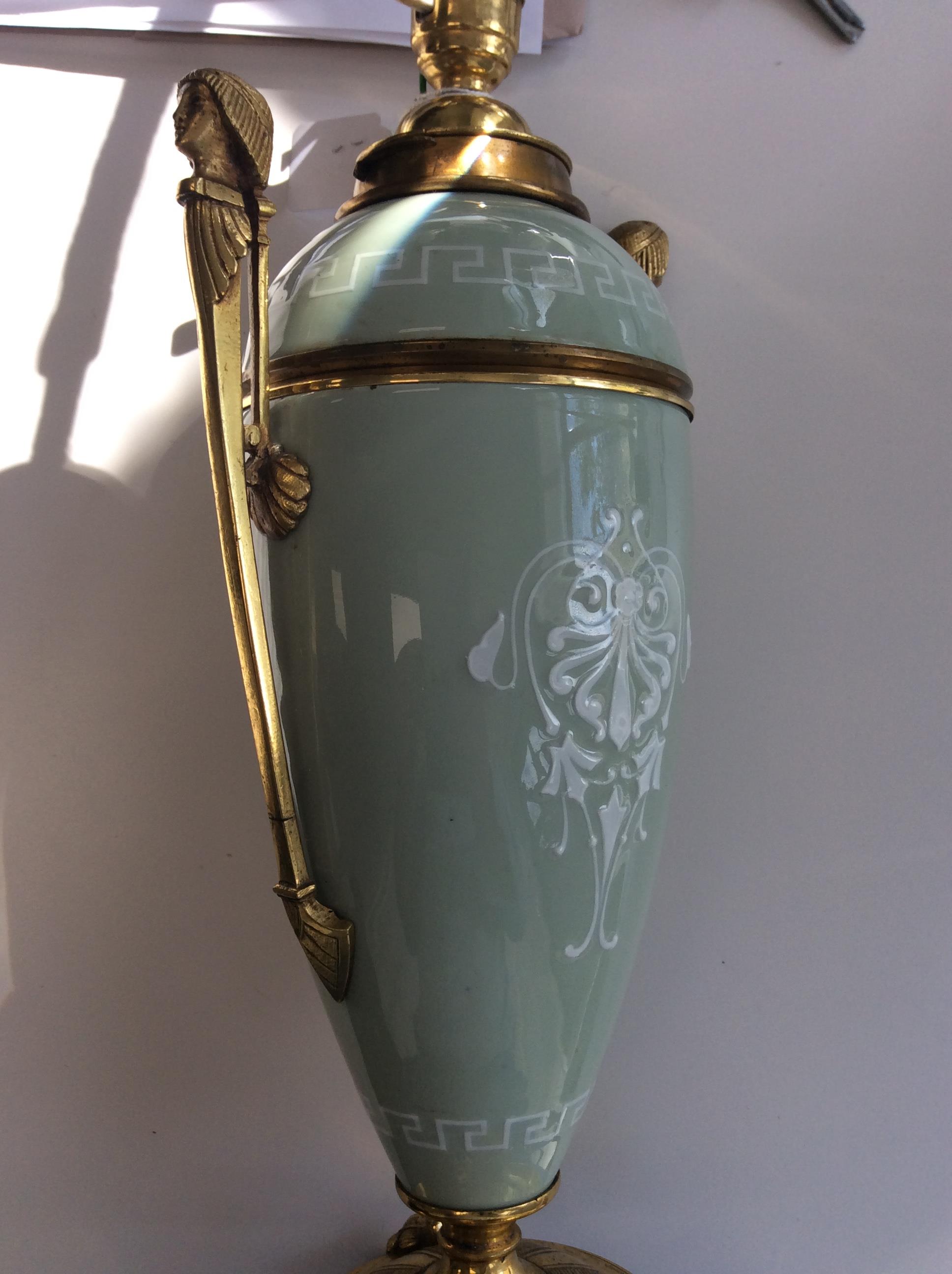 A late 19th century French pate-sur-pate ormolu mounted Empire style table lamp - Image 2 of 5