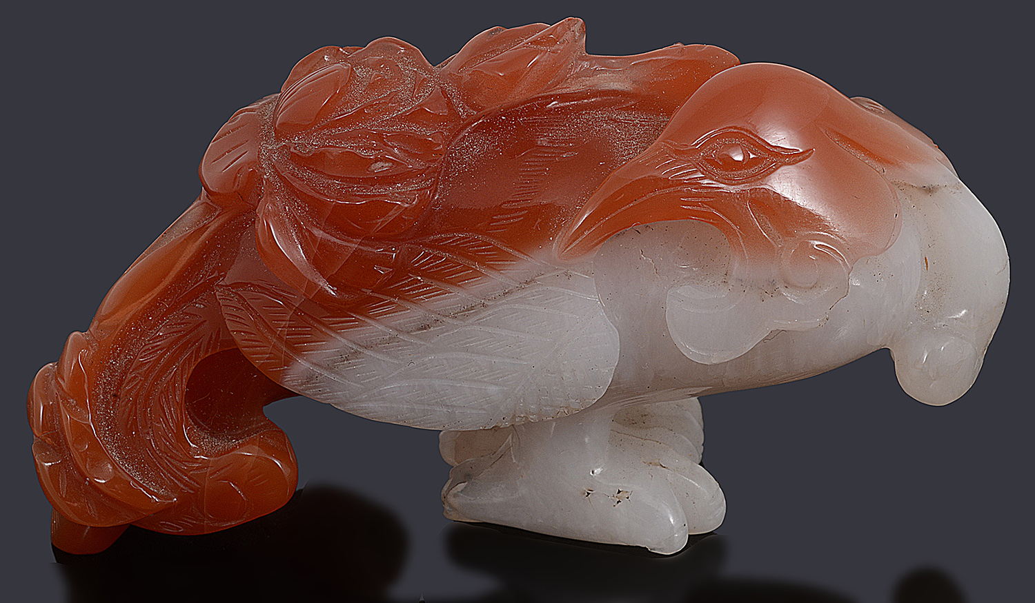 A Chinese carnelian agate carving of a Ho-Ho bird or phoenix