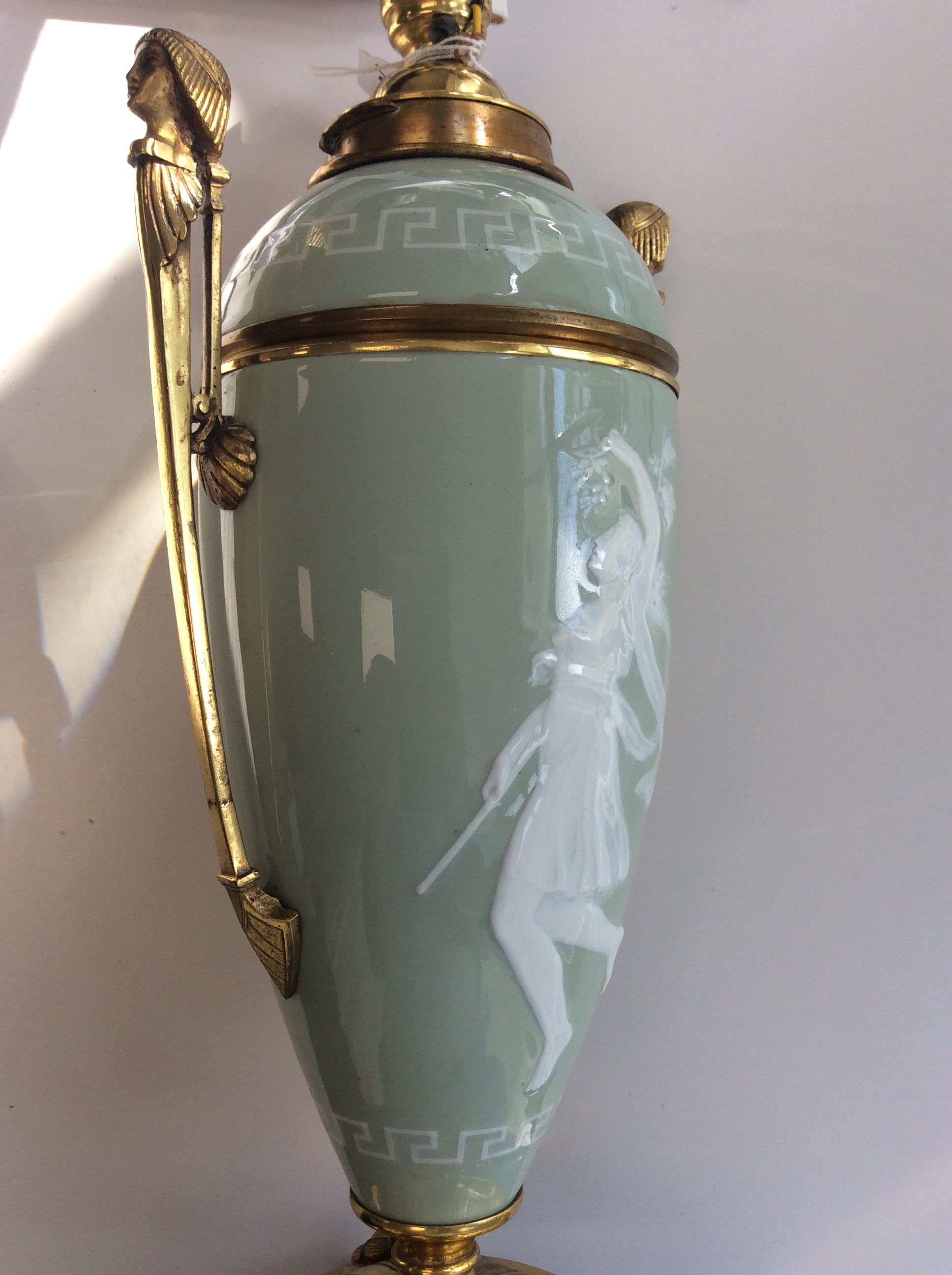 A late 19th century French pate-sur-pate ormolu mounted Empire style table lamp - Image 4 of 5