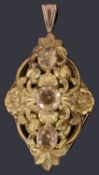 A Victorian gold three stone quartz brooch/pendant