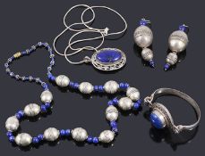 A collection of silver lapis lazuli jewellery
