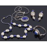 A collection of silver lapis lazuli jewellery