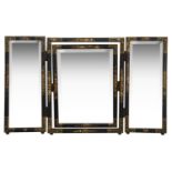 An Edwardian black japanned and gilt decorated chinoiserie triple dressing table mirror