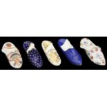 Five late 19th century Meissen and other porcelain slippers