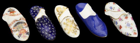 Five late 19th century Meissen and other porcelain slippers