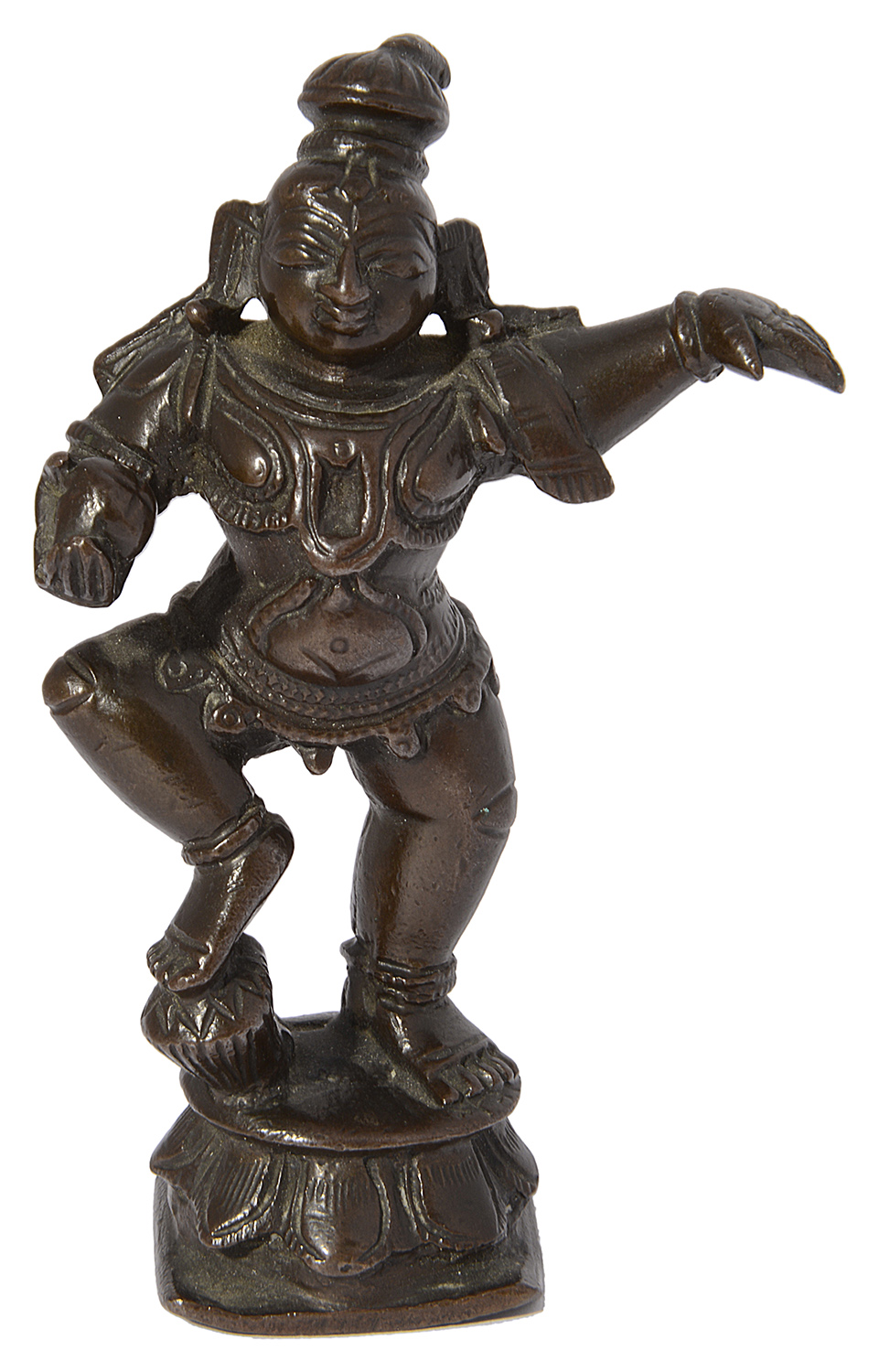 A small 18th century South Indian bronze figure of Balakrishna (dancing Krishna)