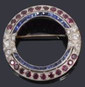 A ruby, sapphire and diamond wreath or posy brooch