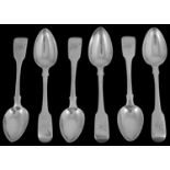 A set of six George III silver fiddle pattern teaspoon