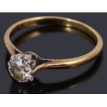 A gold single stone diamond ring,