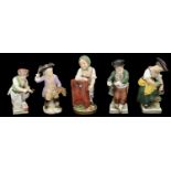 Meissen porcelain figure of a cherub playing with a toy horse and four other Meissen style figures