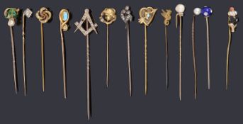 Thirteen 19th Century stick pins