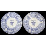 Two mid 19th c Bovey Tracey pottery Royal Navy blue and white transfer decorated mess plates c.1850