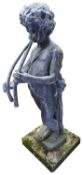 A lead garden figure of Pan playing the pipes