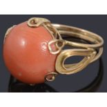 A single stone coral ring