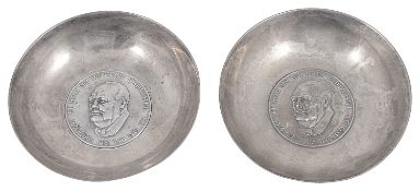 A pair of modern silver Winston Churchill commemorative dishes