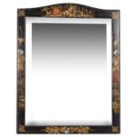 An early 20th century black lacquered and gilt Chinoiserie framed easel back mirror