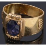 A Continental gold single stone purple sapphire ring