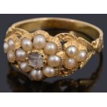 A Victorian gold quartz and seed pearl cluster ring