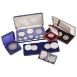 A collection of modern proof coin sets and other silver proof coins
