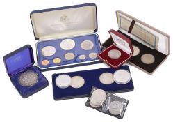 A collection of modern proof coin sets and other silver proof coins