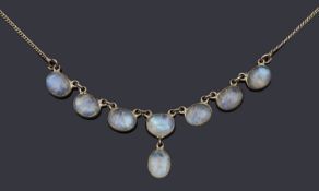 A delicate Victorian moonstone drop necklace