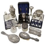 A mixed lot of Edwardian and later silver and electroplated items