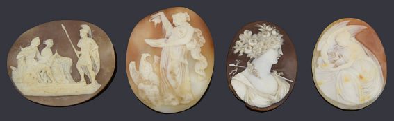 Four unmounted well detailed carved shell cameos