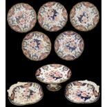 A early 20th century Royal Crown Derby 'Kings Imari' pattern no 383 part dessert service